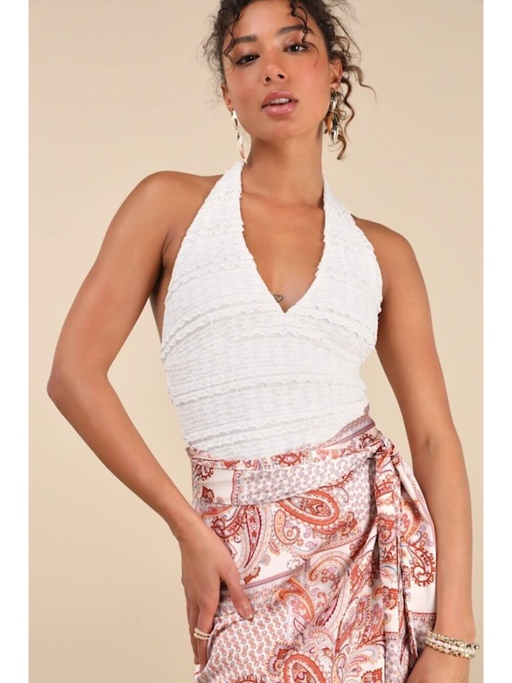 NWT Lulus Lorna Lace Halter Neck Bodysuit White Size Small - Picture 2 of 8
